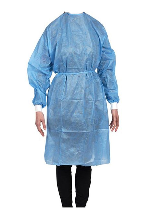 HOSPITECH PE COATED ISOLATION GOWN WITH COTTON CUFF 42GM - AIR FREIGHT (115CM X 137CM) BLUE (10'S/BAG)
