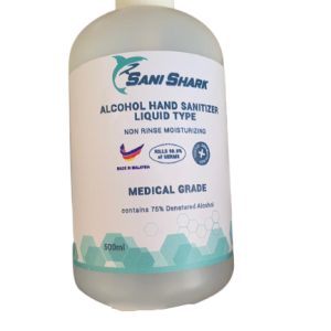 SANISHARK 75% ALCOHOL HAND SANITIZER LIQUID PUMP BOTTLE 500ML