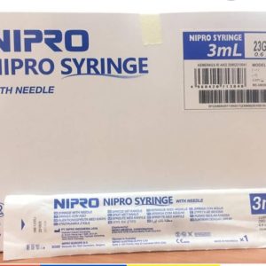 NIPRO DISPOSABLE SYRINGE 3ML + NEEDLE 23G X 1 1/4" (100'S/BOX)