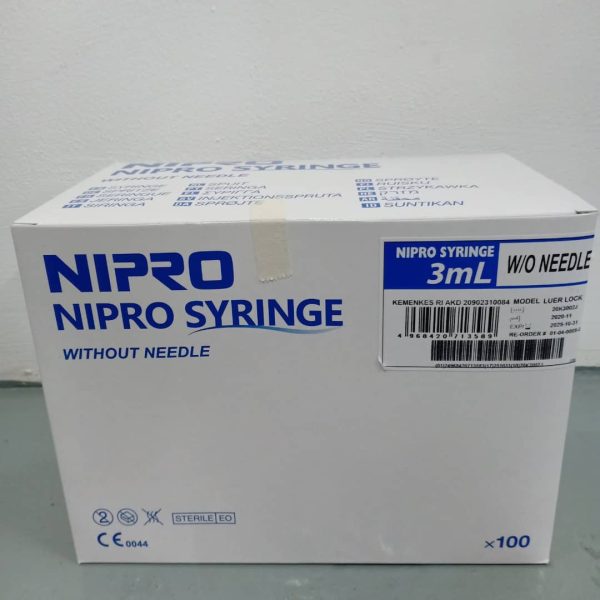 NIPRO DISPOSABLE SYRINGE 3ML LUER LOCK (100'S/BOX)