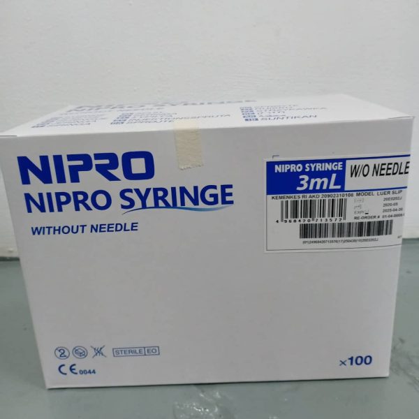 NIPRO DISPOSABLE SYRINGE 3ML LUER SLIP (100'S/BOX)