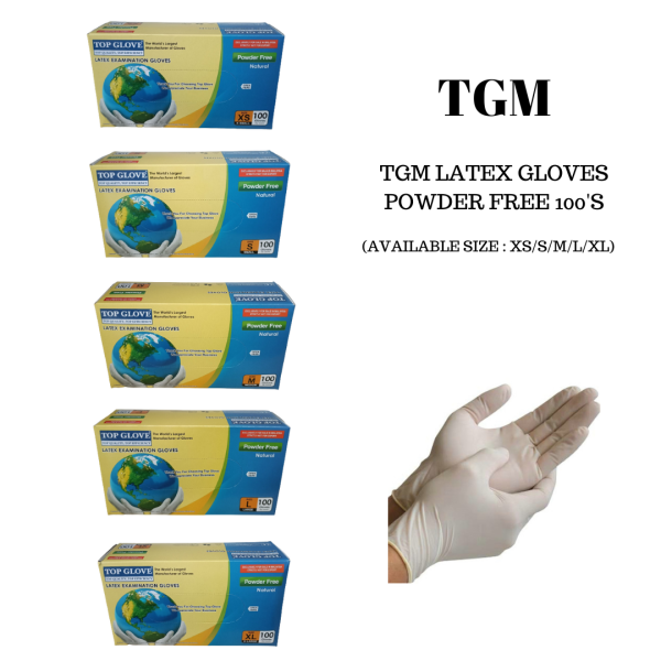 TGM LATEX GLOVES POWDER FREE 100'S (SIZE XS/S/M/L/XL)