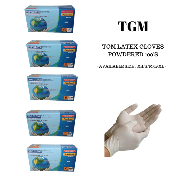 TGM LATEX GLOVES POWDERED 100'S (SIZE XS/S/M/L/XL)