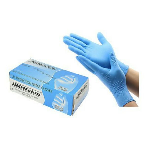 IRONSKIN BLUE NITRILE GLOVES POWDER FREE 100'S (SIZE S - L)