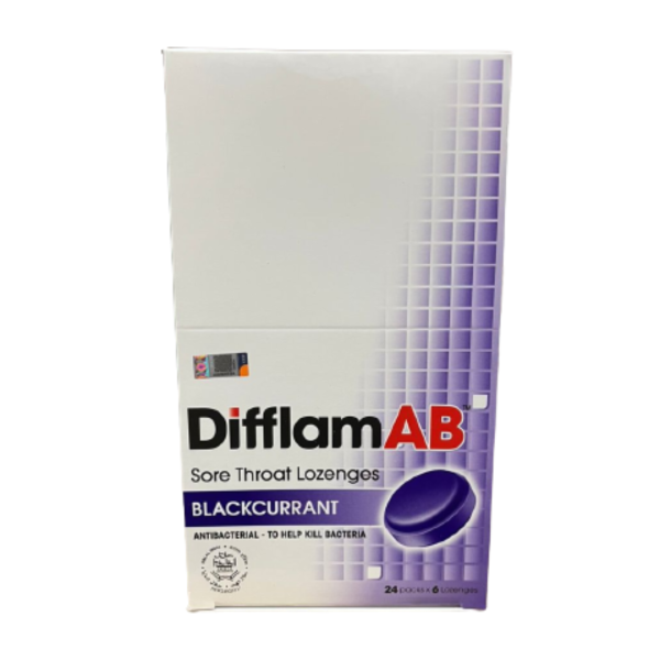 INOVA DIFFLAM AB SORE THROAT LOZENGES 24PCKS X 6'S (BLACKCURRANT)