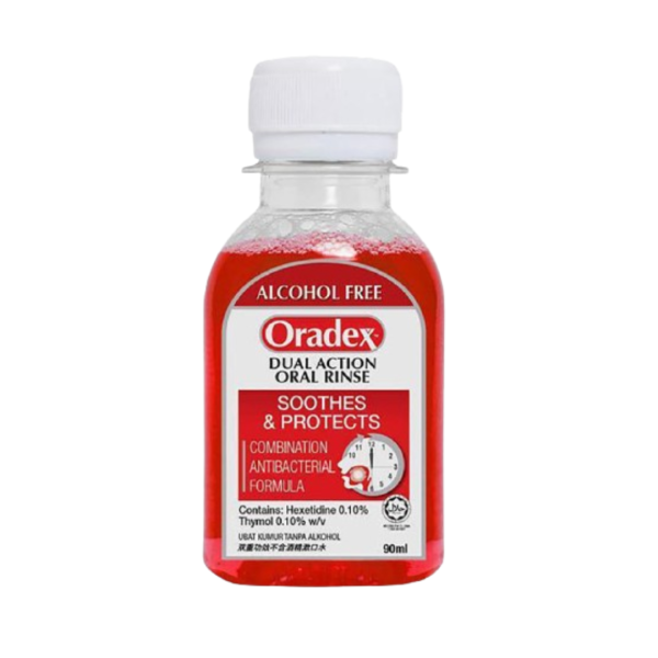 ORADEX DUAL ACTION ORAL RINSE 90ML (HEXETIDINE 0.1% & THYMOL 0.1%)
