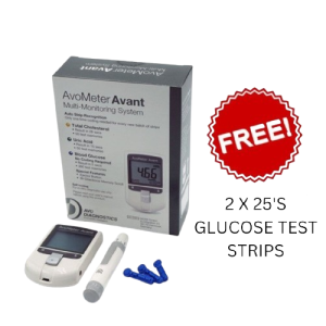 AVOMETER AVANT GLUCOSE TEST STRIPS 2 X 25'S + FREE AVOMETER AVANT MULTI-MONITORING SYSTEM 1'S