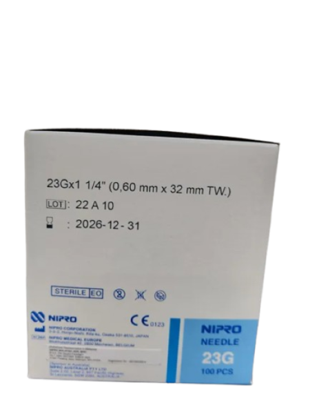 NIPRO NEEDLE 23G X 1 1/4" (BLUE) 100'S/BOX