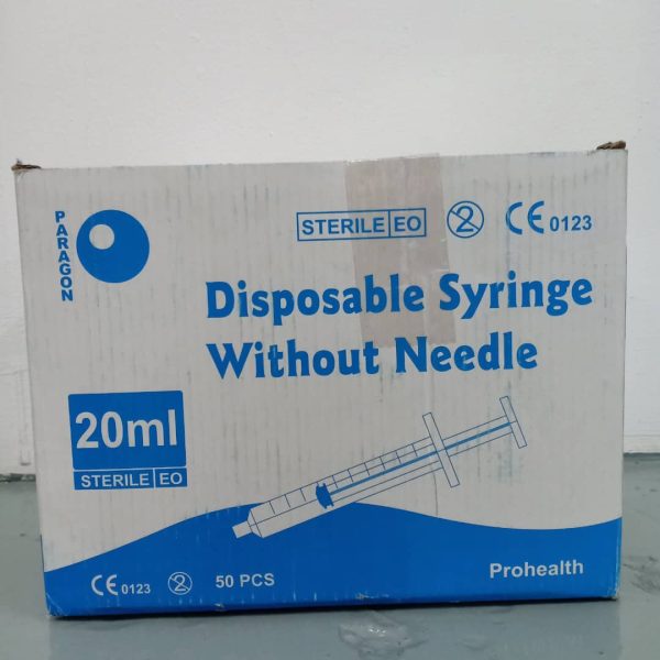 PROHEALTH DISPOSABLE SYRINGE 20ML LUER LOCK WITHOUT NEEDLE (50'S/BOX) PARAGON