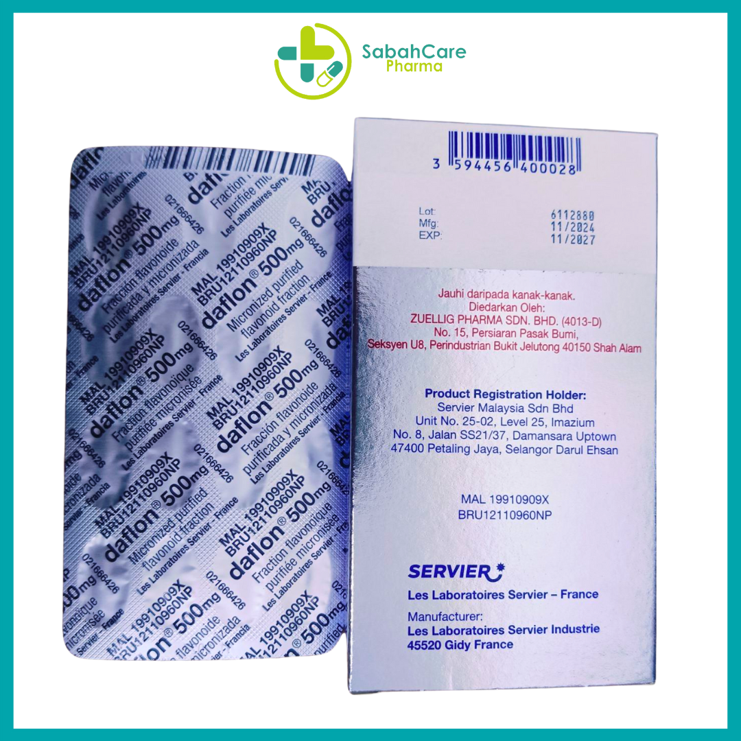 SERVIER DAFLON 500MG TABLET 30'S (MICRONISED DIOSMIN 450MG + HESPERIDIN 50MG) - Image 2