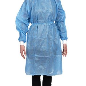 HOSPITECH PE COATED ISOLATION GOWN WITH COTTON CUFF 42GM - (115CM X 137CM) BLUE (PER PCS)