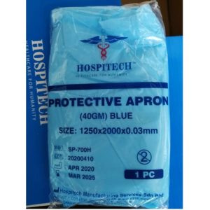 HOSPITECH CPE PROTECTIVE APRON LONG SLEEVE WITH THUMB HOOK (SIZE: 1250X2000X0.03MM) - BLUE (1PCS)