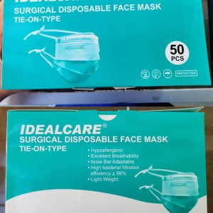IDEALCARE DISPOSABLE 3PLY SURGICAL FACE MASK TIE-ON/EAR-LOOP 50'S (GREEN) - ORIGIN: MALAYSIA