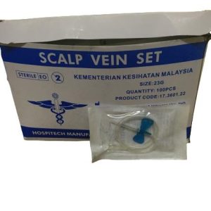 HOSPITECH SCALP VEIN SET BUTTERFLY 21G (GREEN), 23G (BLUE), 25G (ORANGE), 27G (GREY) WITH SLIP FITTING 100'S (VENOFIX)