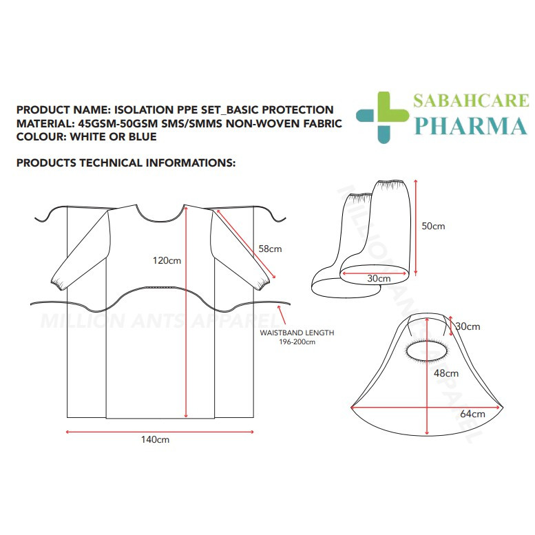 PPE ISOLATION SET 45GSM (GOWN, HEAD & BOOTS COVER) 1 SET (AIR FREIGHT) - Image 3