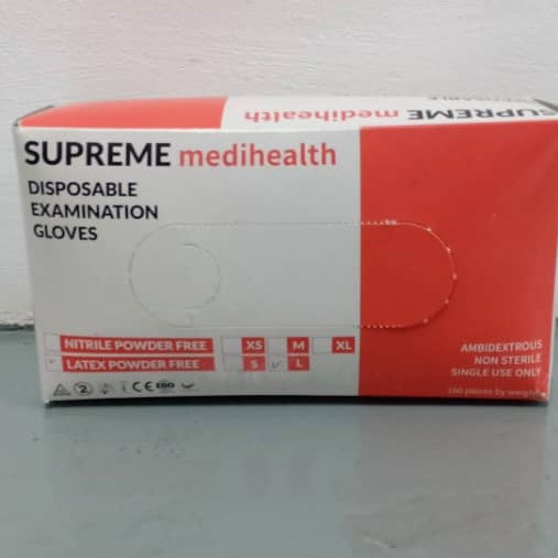 SUPREME (MEDIHEALTH) LATEX GLOVES POWDER FREE 100'S (SIZE L)