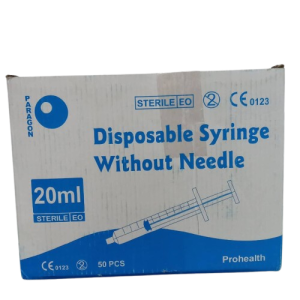 PROHEALTH DISPOSABLE SYRINGE 20ML (LUER SLIP) WITHOUT NEEDLE (50'S/BOX) PARAGON (MDA REG: GA8651123-128709)