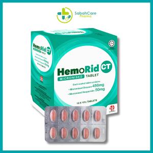 DUOPHARMA HEMO RID CT TABLET 10 X 10'S (MICRONISED DIOSMIN 450MG + HESPERIDIN 50MG)