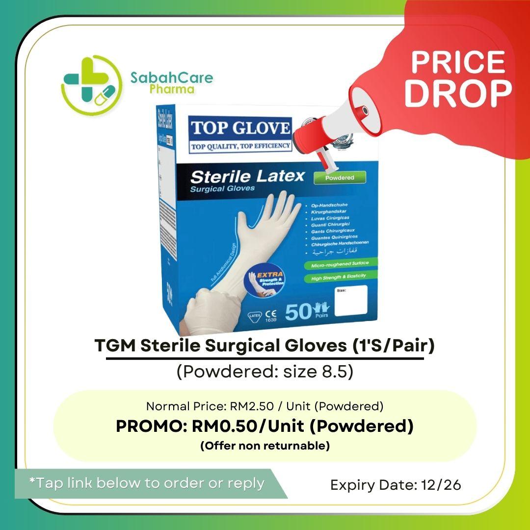 TGM STERILE SURGICAL GLOVES POWDERED/ POWDER FREE SIZE: 6.0-8.0 (1'S/PAIR)